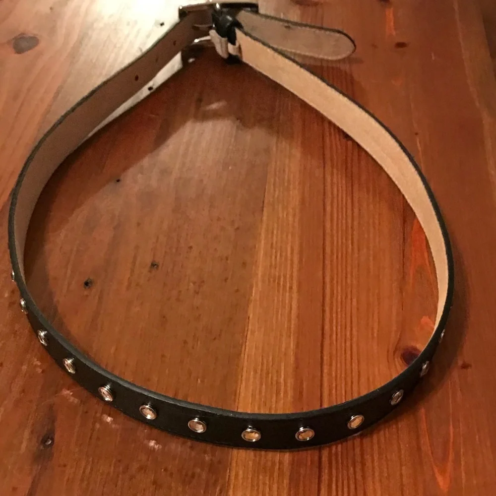 Genuine Leather Lined Black Belt With Embellishments Ladies Size M/L EUC